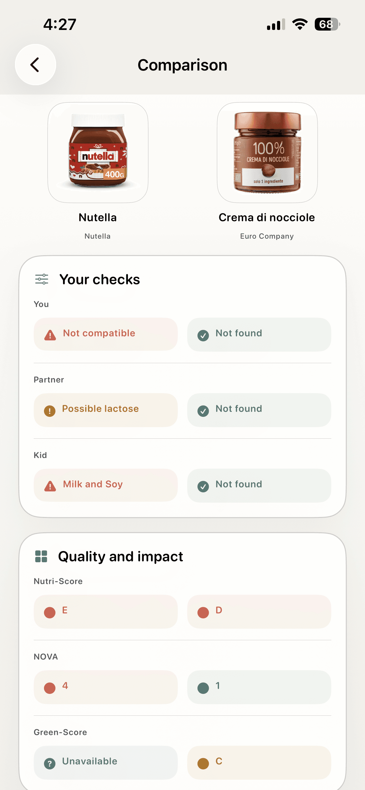 Two products compared in Scanza