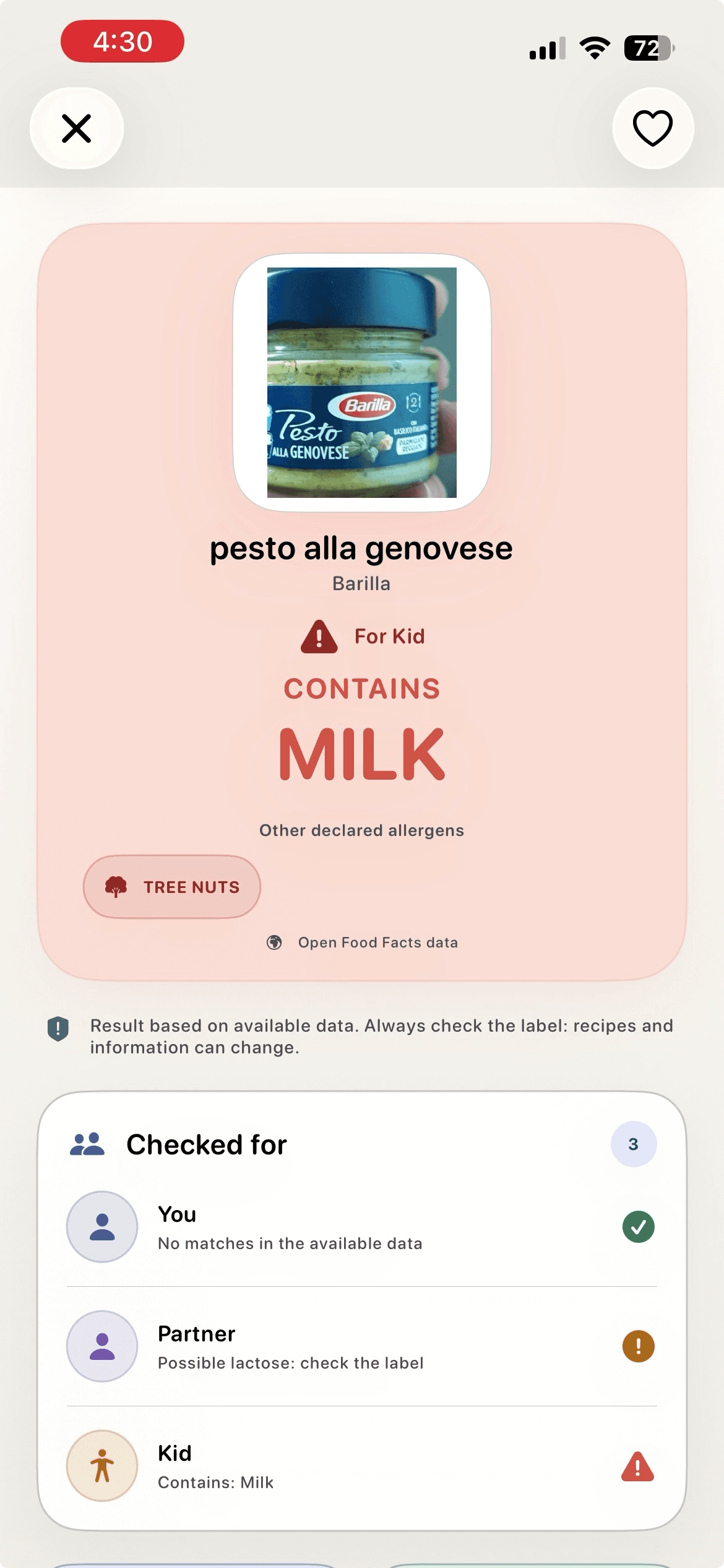 Personalized result screen in Scanza